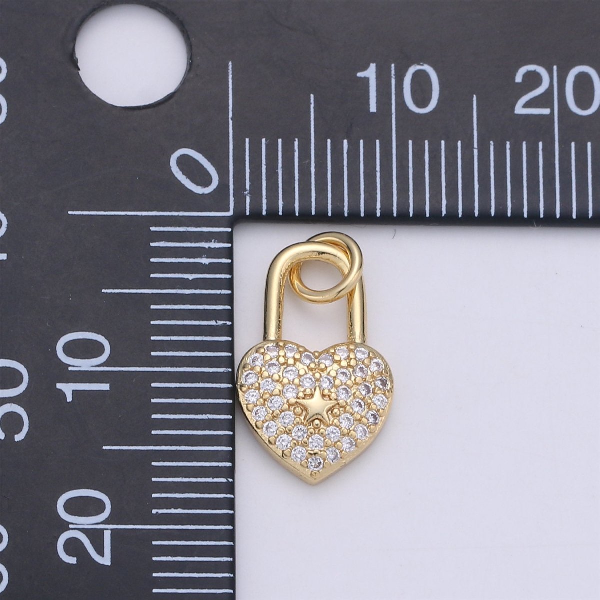 14k Gold Filled Micro Pave Heart lock Pendant , Cubic PadLock Charms Lock Bracelet Necklace Earring Charms Component C-738,C-924 - DLUXCA