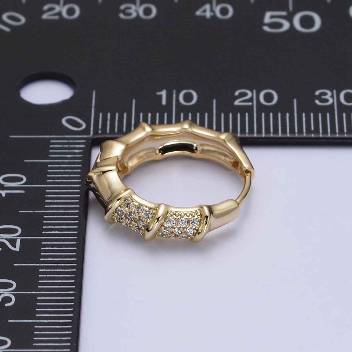 14K Gold Filled Micro Paved Bamboo Huggie Hoop Earrings | V-019 - DLUXCA