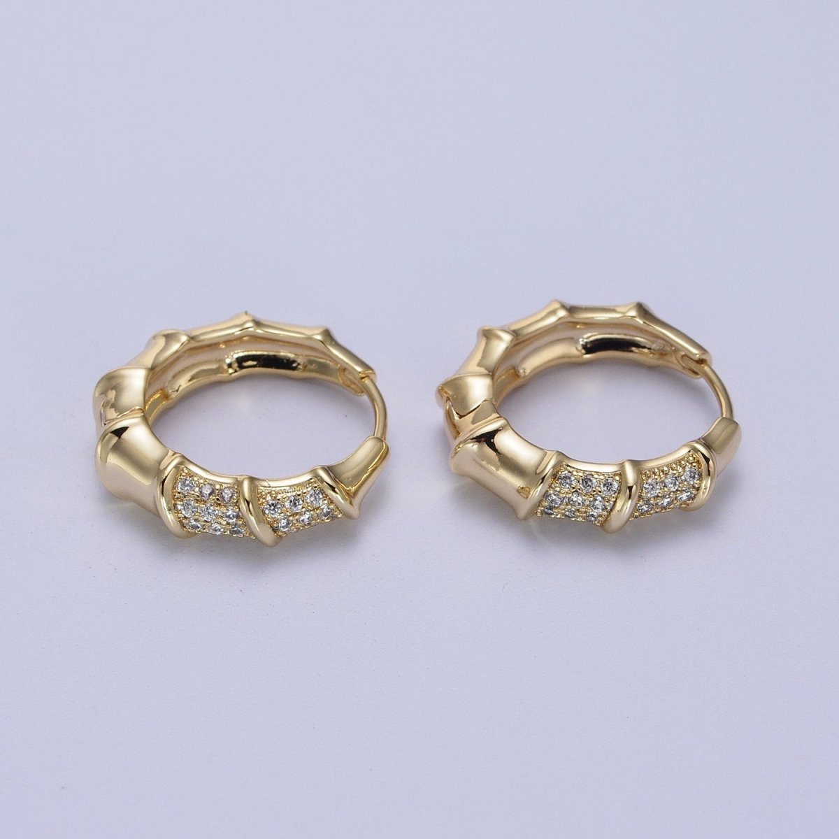 14K Gold Filled Micro Paved Bamboo Huggie Hoop Earrings | V-019 - DLUXCA