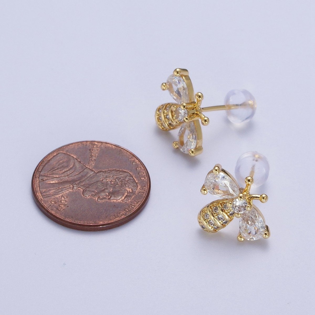 14K Gold Filled Micro Paved Bumble Queen Bee Cubic Zirconia Gold Stud Earrings | X-934 - DLUXCA
