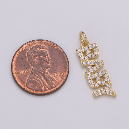 14K Gold Filled Micro Paved CZ "Baby" Script Charm | C-545 - DLUXCA