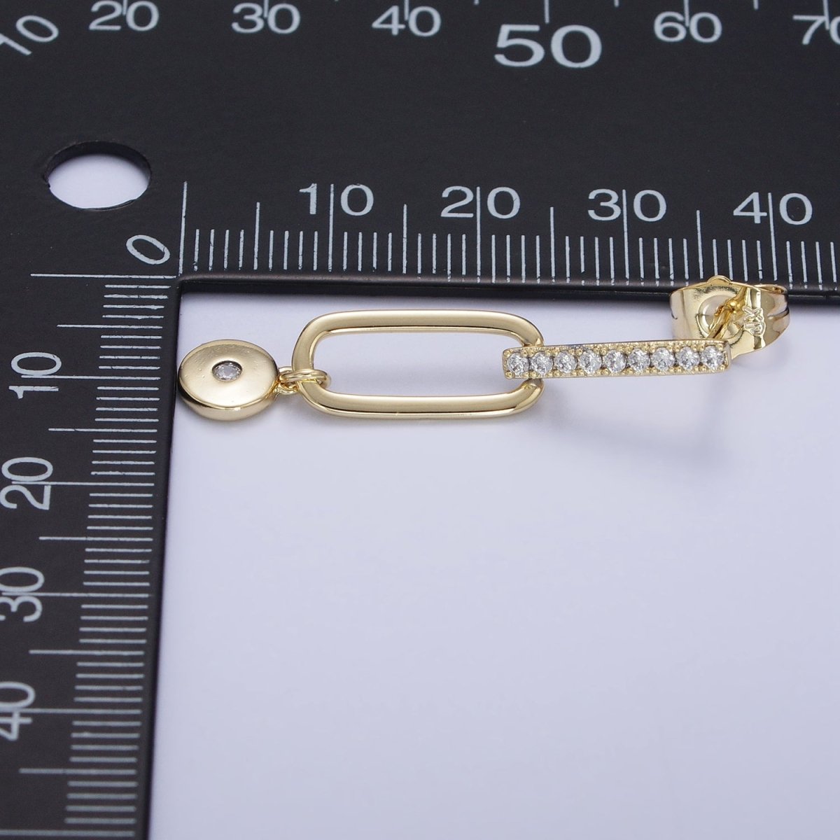 14K Gold Filled Micro Paved CZ Bar Oblong Round Drop Geometric Stud Earrings AD1529 - DLUXCA