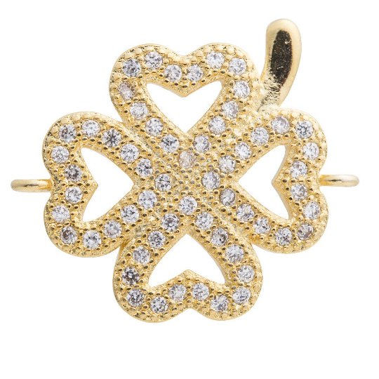 14K Gold Filled Micro Paved CZ Clover Leaf Nature Connector in Gold & Silver | F275 - DLUXCA