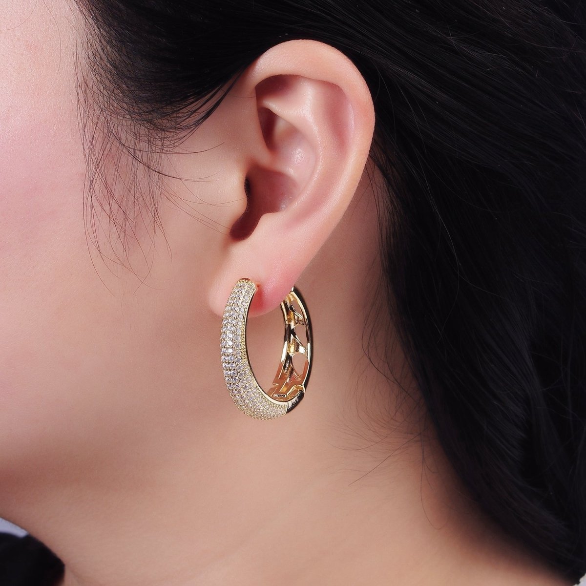 14K Gold Filled Micro Paved CZ Dome Open Filigree Earrings in Gold & Silver | AE499 AE500 - DLUXCA