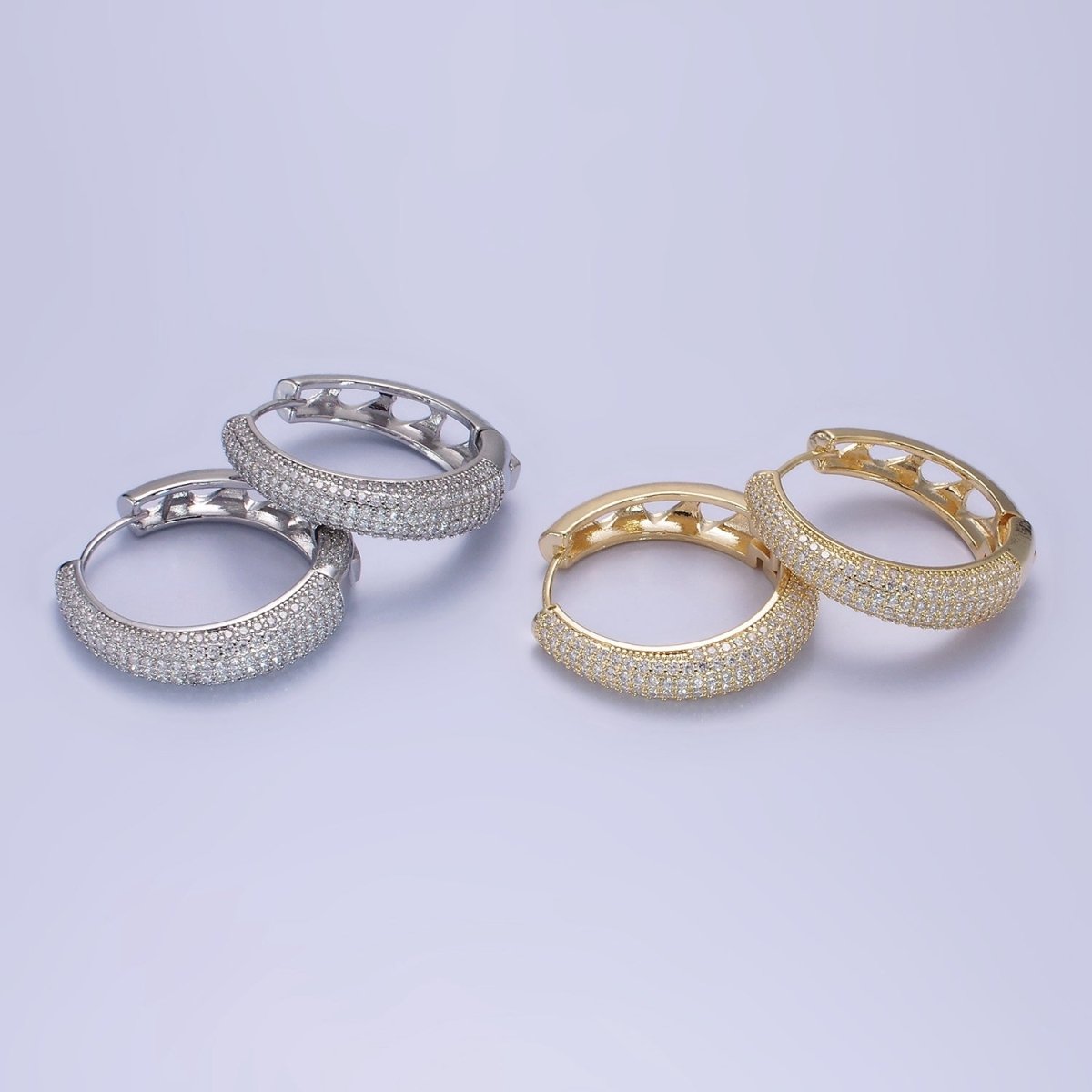 14K Gold Filled Micro Paved CZ Dome Open Filigree Earrings in Gold & Silver | AE499 AE500 - DLUXCA