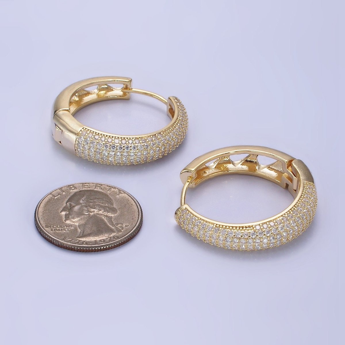 14K Gold Filled Micro Paved CZ Dome Open Filigree Earrings in Gold & Silver | AE499 AE500 - DLUXCA