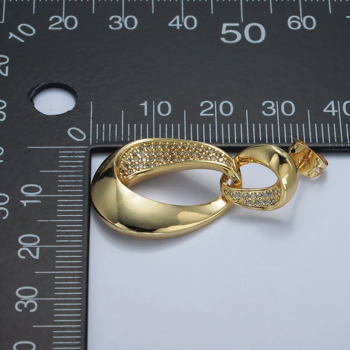 14K Gold Filled Micro Paved CZ Double Curved Band Drop Stud Earrings in Gold & Silver | AE416 AE417 - DLUXCA