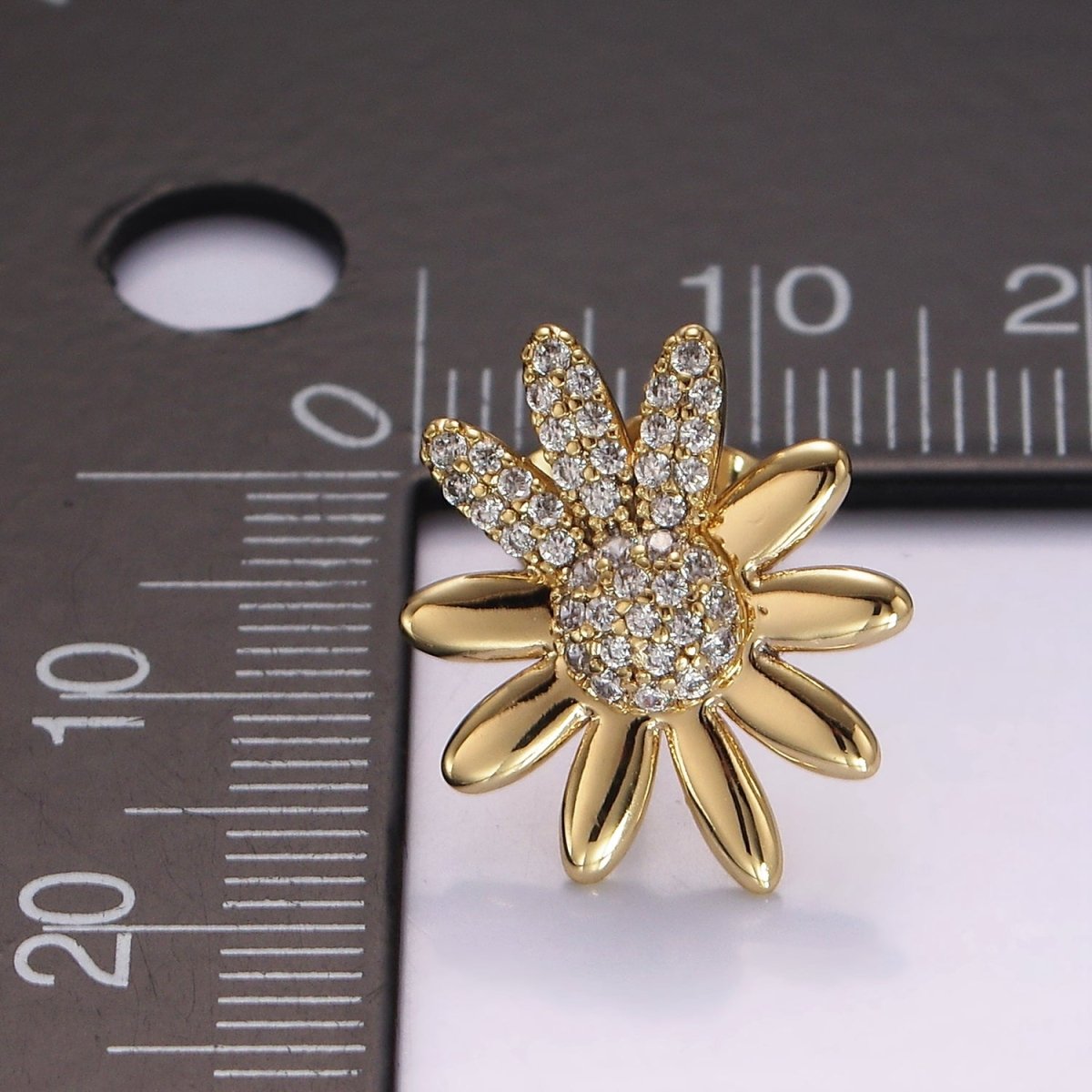 14K Gold Filled Micro Paved CZ Flower Petal Stud Earrings | AB1126 - DLUXCA