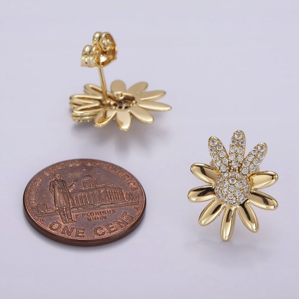 14K Gold Filled Micro Paved CZ Flower Petal Stud Earrings | AB1126 - DLUXCA