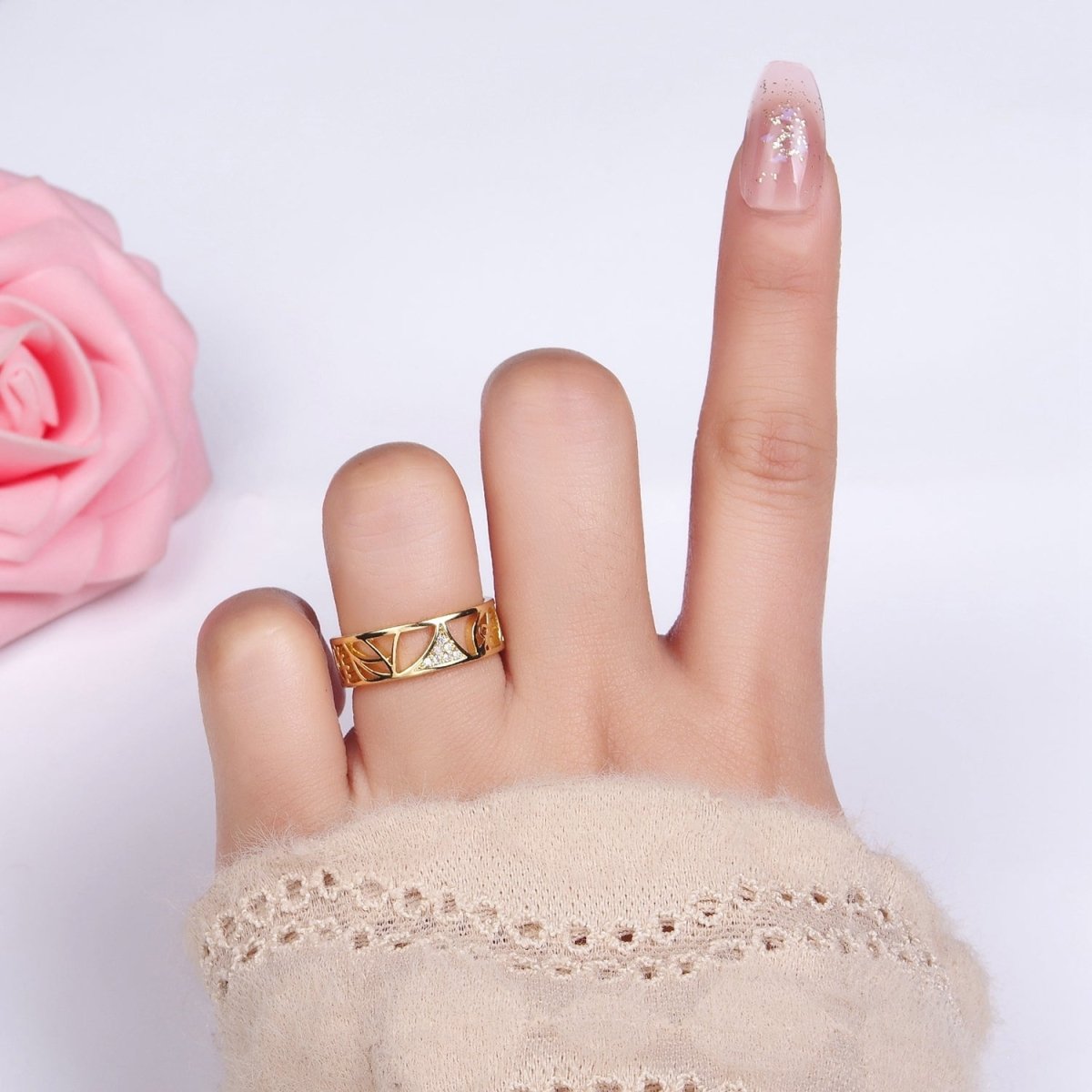 14K Gold Filled Micro Paved CZ Geometric Filigree Ring | O1351 - DLUXCA