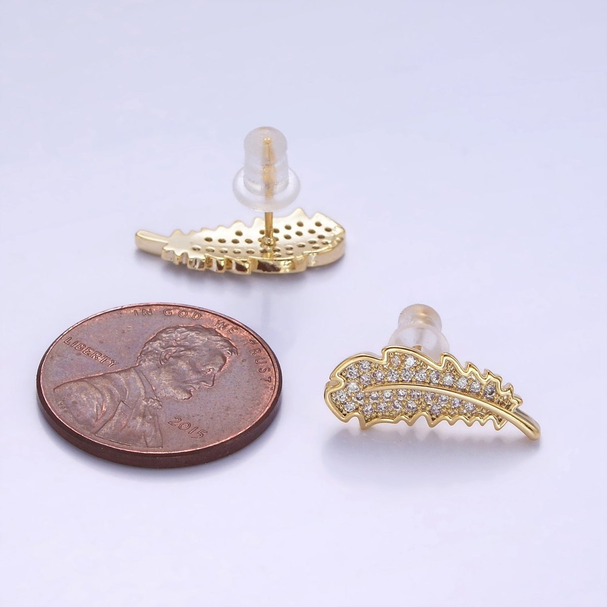 14K Gold Filled Micro Paved CZ Leaf Nature Stud Earrings in Gold & Silver | V508 V509 - DLUXCA