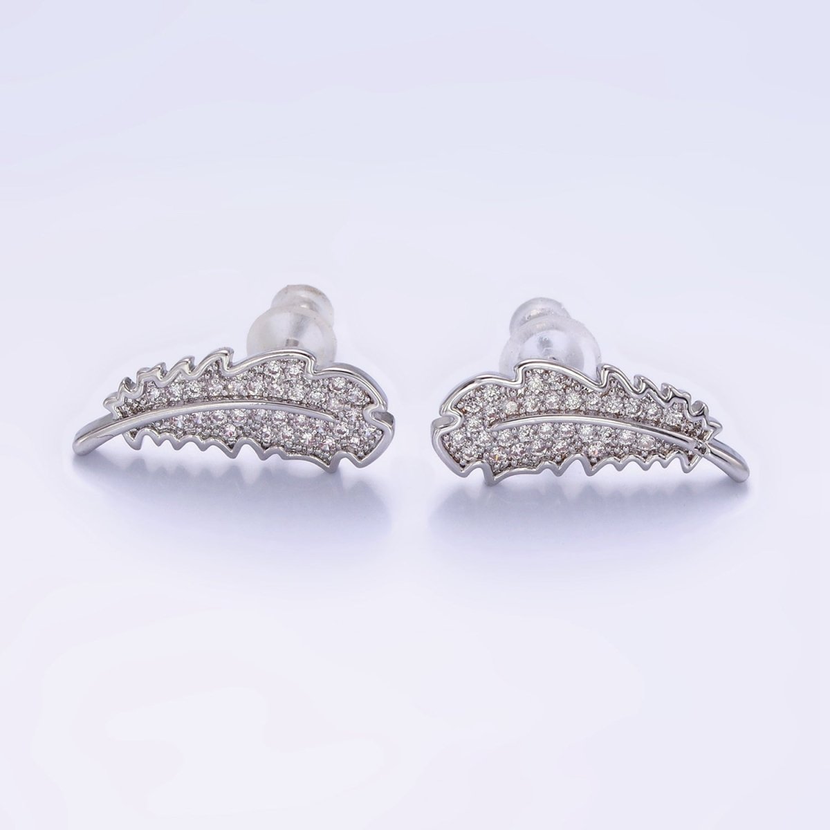 14K Gold Filled Micro Paved CZ Leaf Nature Stud Earrings in Gold & Silver | V508 V509 - DLUXCA