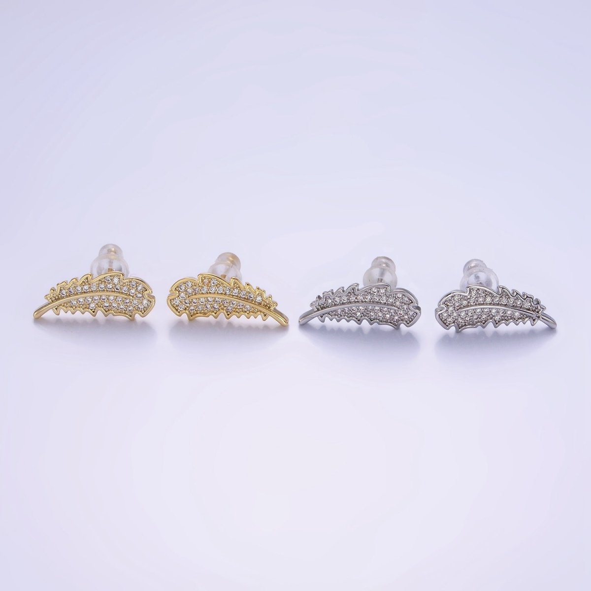 14K Gold Filled Micro Paved CZ Leaf Nature Stud Earrings in Gold & Silver | V508 V509 - DLUXCA