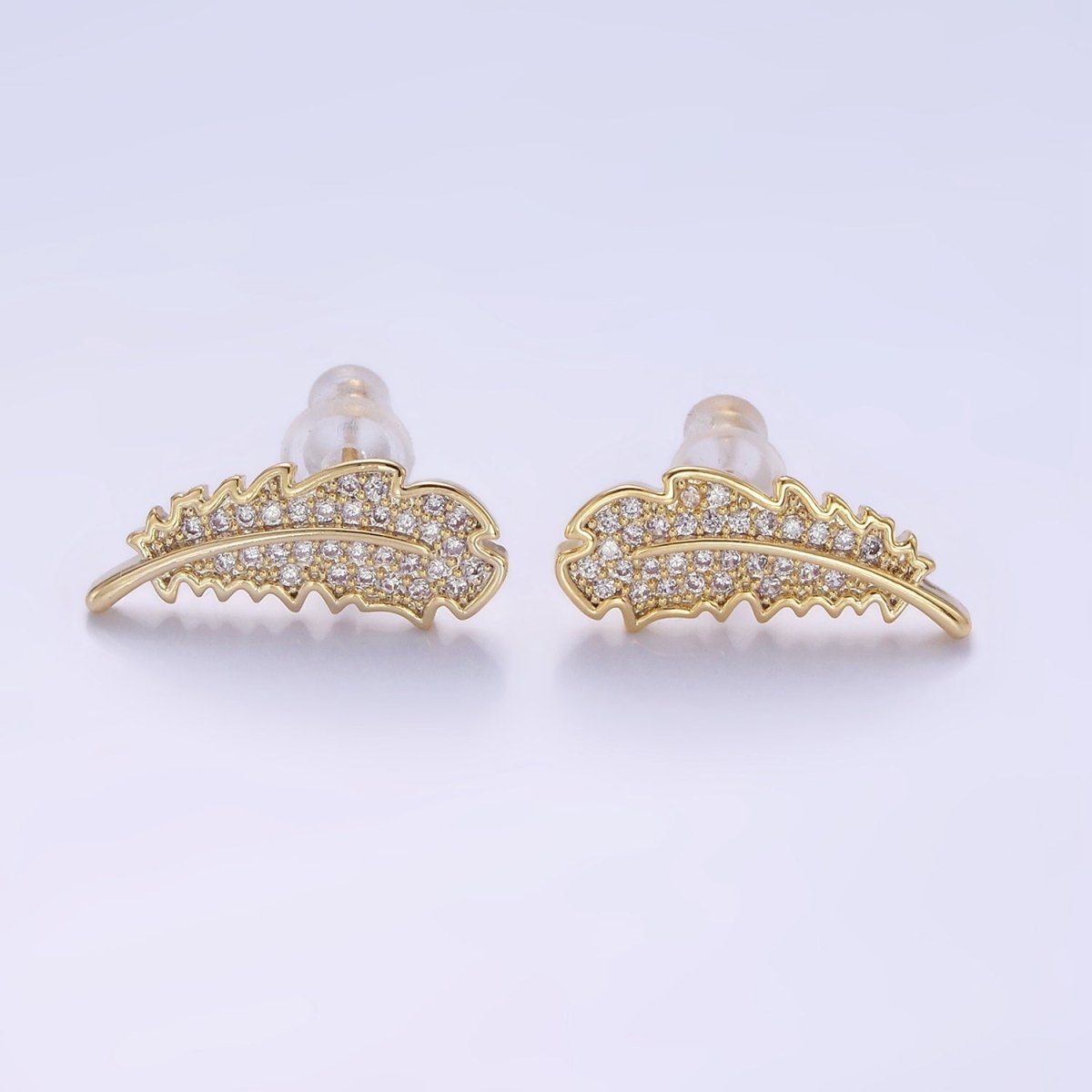 14K Gold Filled Micro Paved CZ Leaf Nature Stud Earrings in Gold & Silver | V508 V509 - DLUXCA