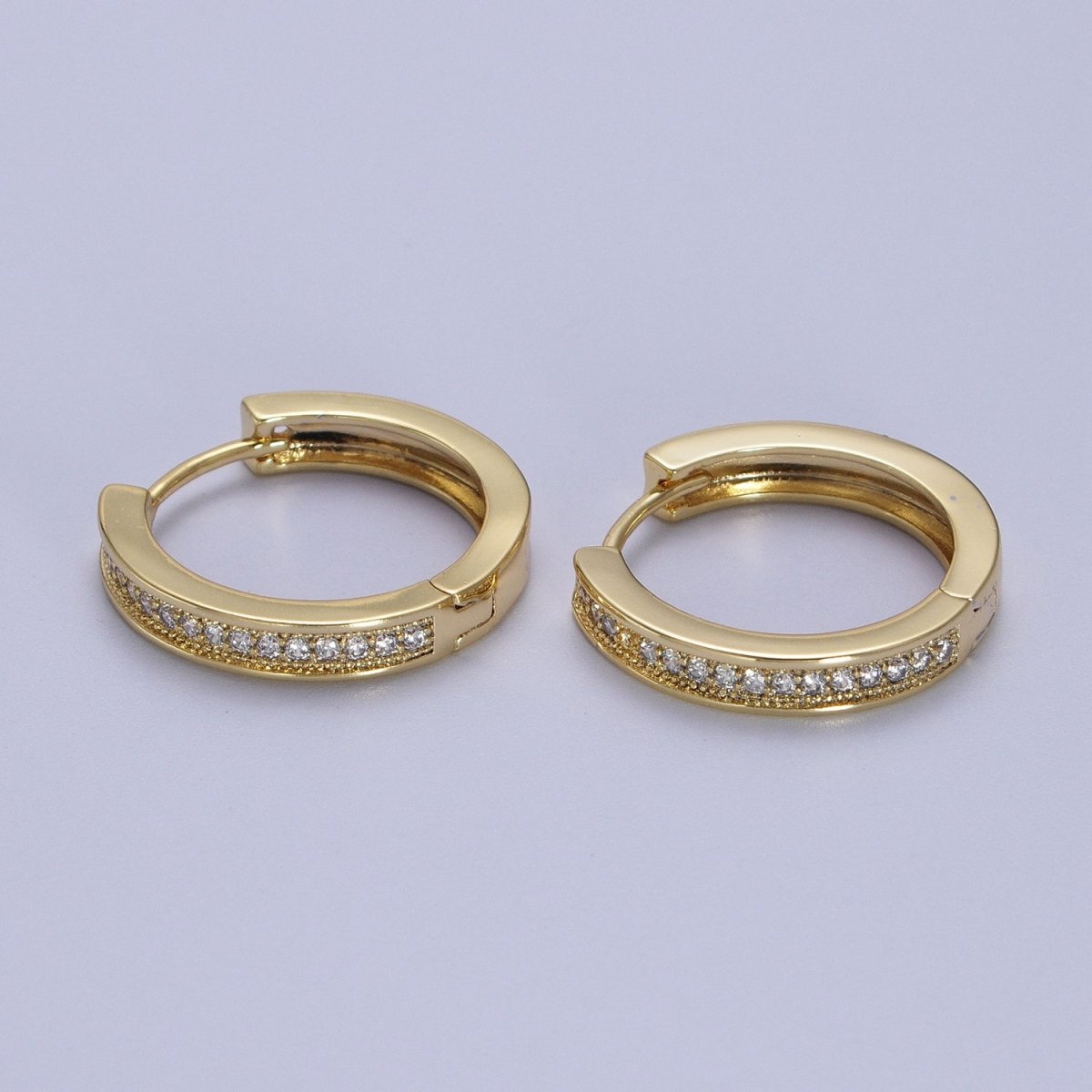 14K Gold Filled Micro Paved CZ Lined 20mm Huggie Hoop Earrings | V-027 - DLUXCA