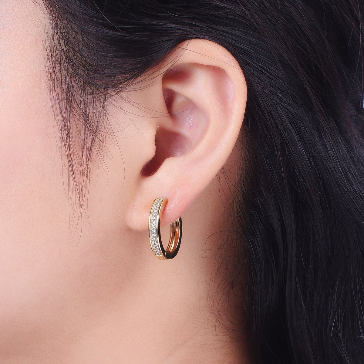 14K Gold Filled Micro Paved CZ Lined 20mm Huggie Hoop Earrings | V-027 - DLUXCA