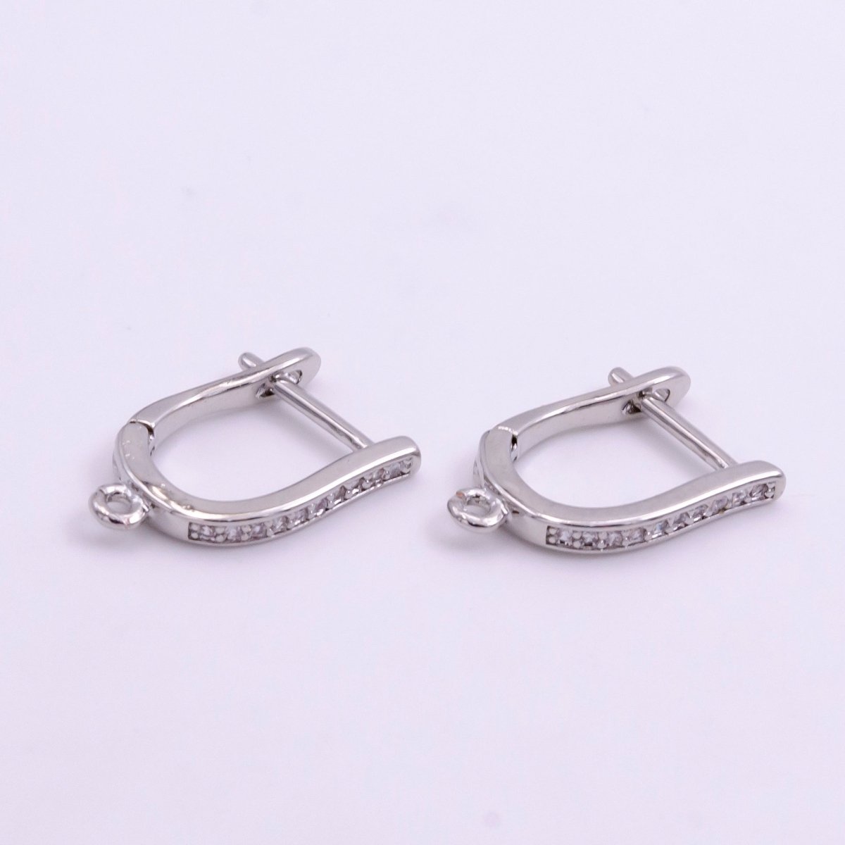 14k Gold Filled Micro Paved CZ Oblong Open Loop English Lock Earrings Findings in Gold & Silver | Z618 Z619 - DLUXCA