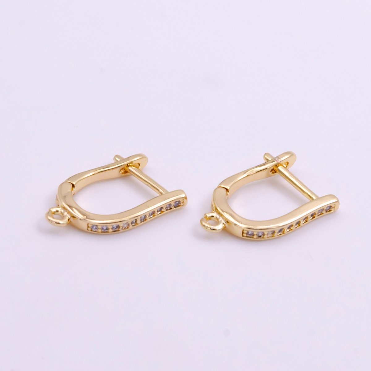 14k Gold Filled Micro Paved CZ Oblong Open Loop English Lock Earrings Findings in Gold & Silver | Z618 Z619 - DLUXCA