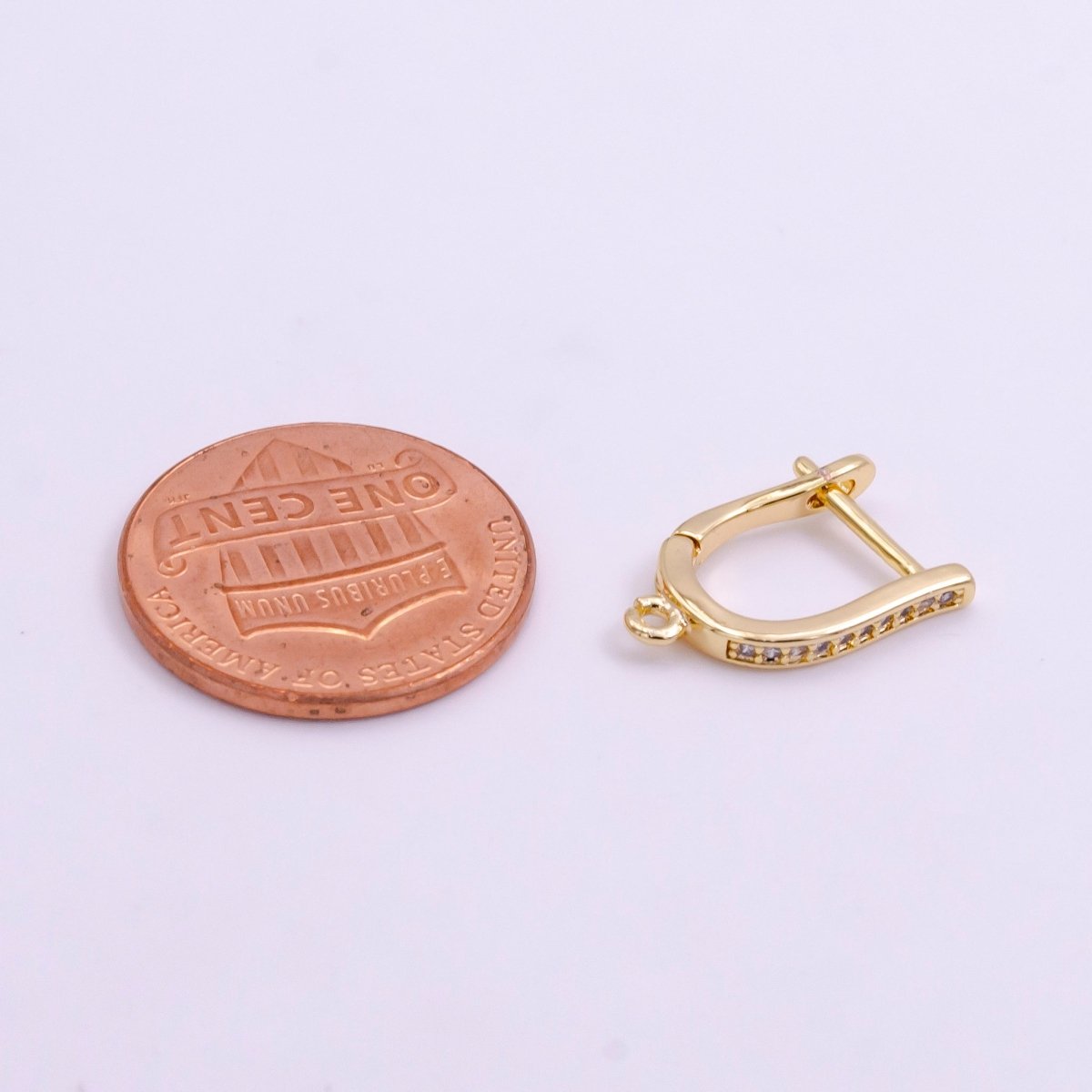 14k Gold Filled Micro Paved CZ Oblong Open Loop English Lock Earrings Findings in Gold & Silver | Z618 Z619 - DLUXCA