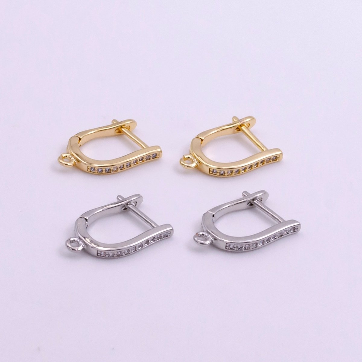 14k Gold Filled Micro Paved CZ Oblong Open Loop English Lock Earrings Findings in Gold & Silver | Z618 Z619 - DLUXCA