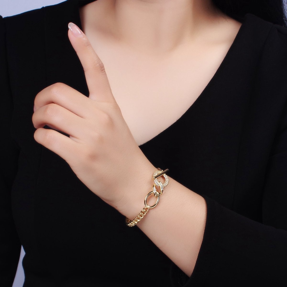 14K Gold Filled Micro Paved CZ Oval Bar Curb Cuff Bangle Bracelet in Gold & Silver | WA-1972 WA-1973 Clearance Pricing - DLUXCA