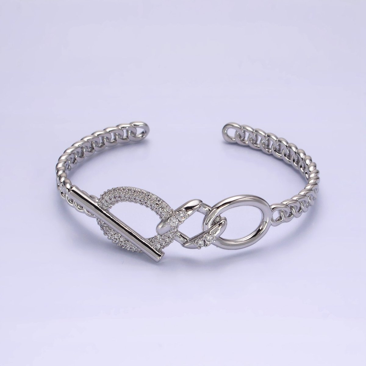 14K Gold Filled Micro Paved CZ Oval Bar Curb Cuff Bangle Bracelet in Gold & Silver | WA-1972 WA-1973 Clearance Pricing - DLUXCA