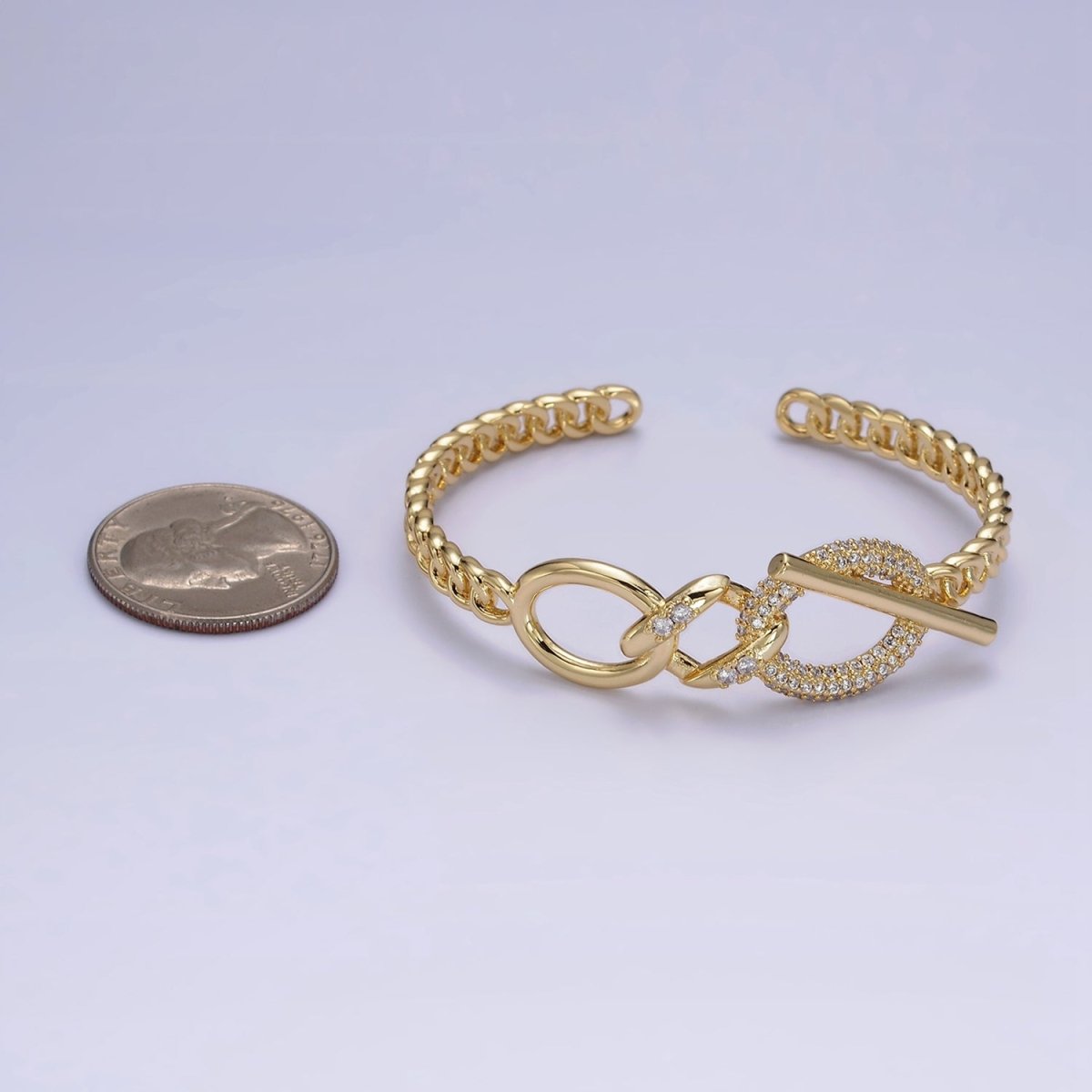 14K Gold Filled Micro Paved CZ Oval Bar Curb Cuff Bangle Bracelet in Gold & Silver | WA-1972 WA-1973 Clearance Pricing - DLUXCA