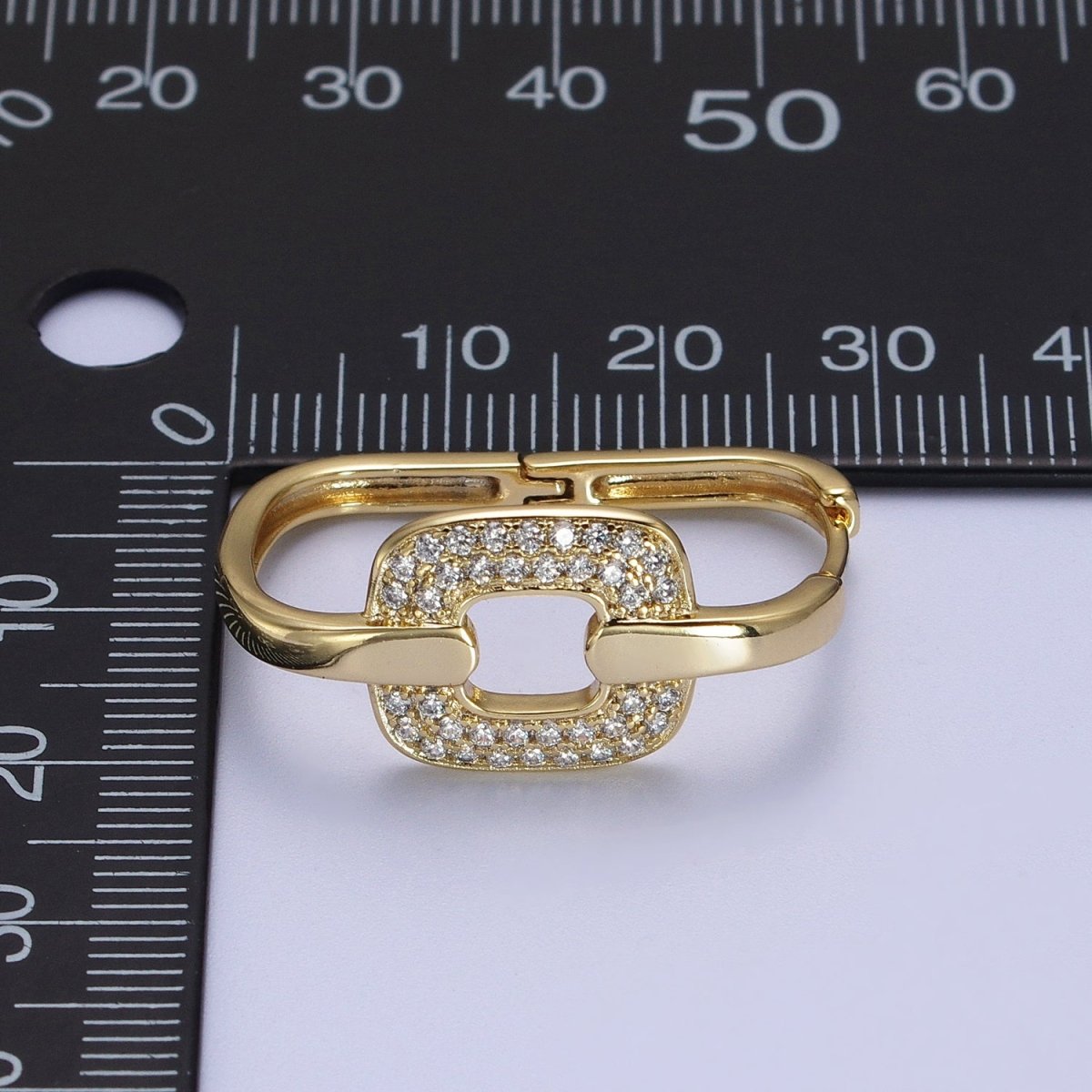 14K Gold Filled Micro Paved CZ Rectangular Connecting Oblong Huggie Earrings | V-030 - DLUXCA