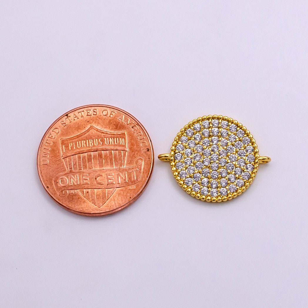 14K Gold Filled Micro Paved CZ Round Connector | G338 - DLUXCA