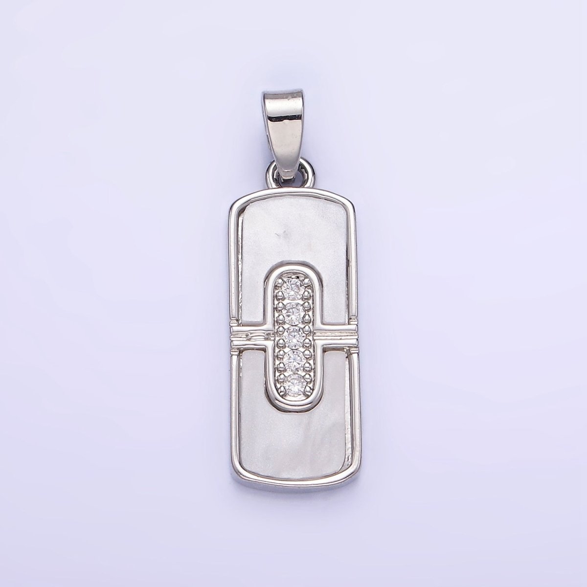 14K Gold Filled Micro Paved CZ Shell Pearl Tag Pendant in Gold & Silver | AA1165 - DLUXCA