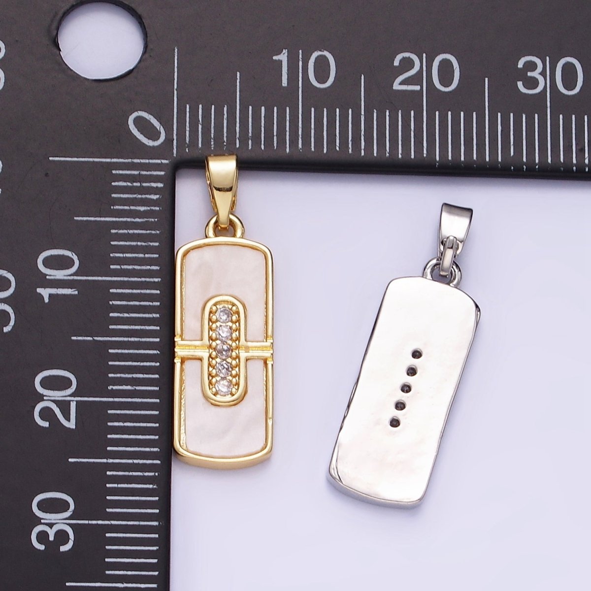 14K Gold Filled Micro Paved CZ Shell Pearl Tag Pendant in Gold & Silver | AA1165 - DLUXCA