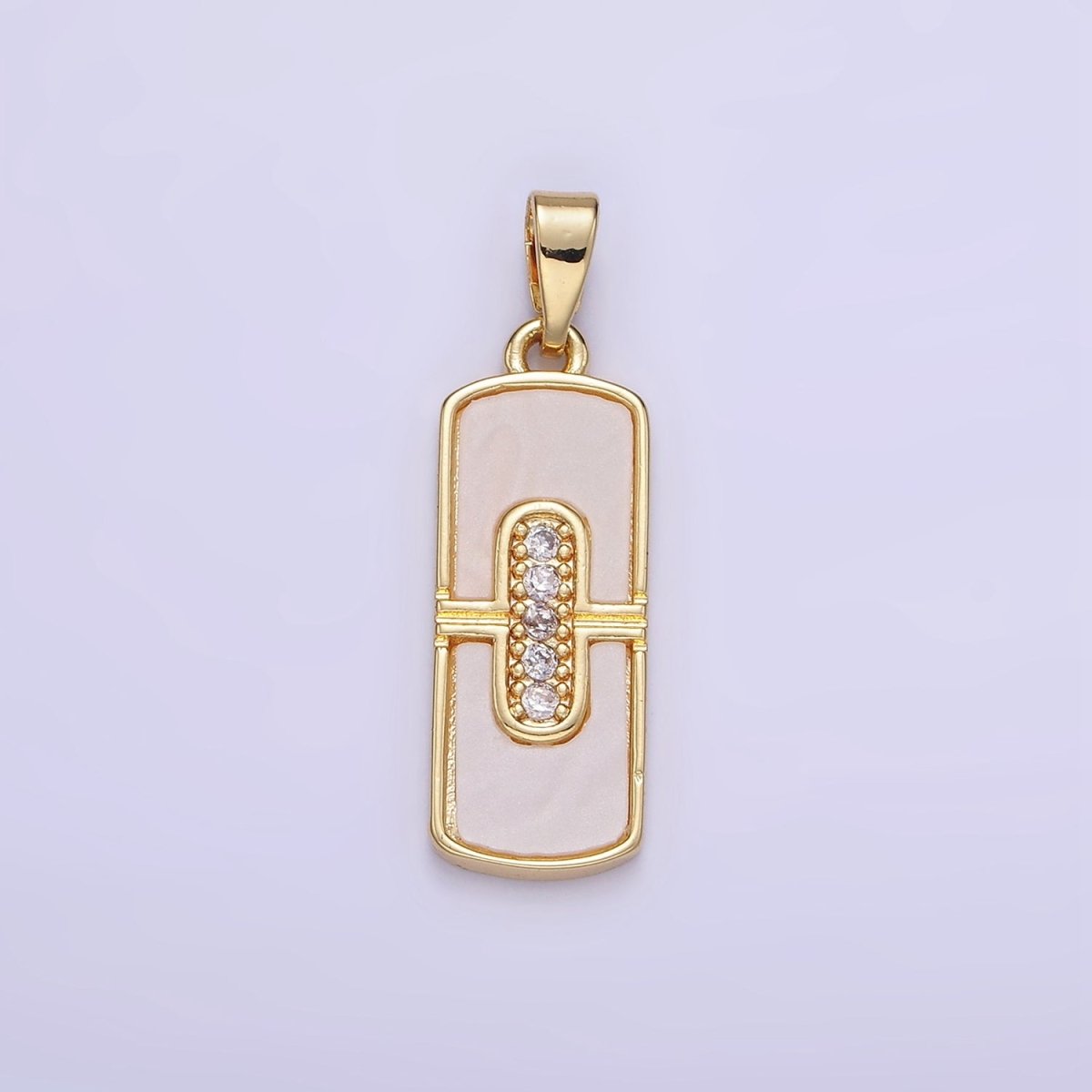 14K Gold Filled Micro Paved CZ Shell Pearl Tag Pendant in Gold & Silver | AA1165 - DLUXCA