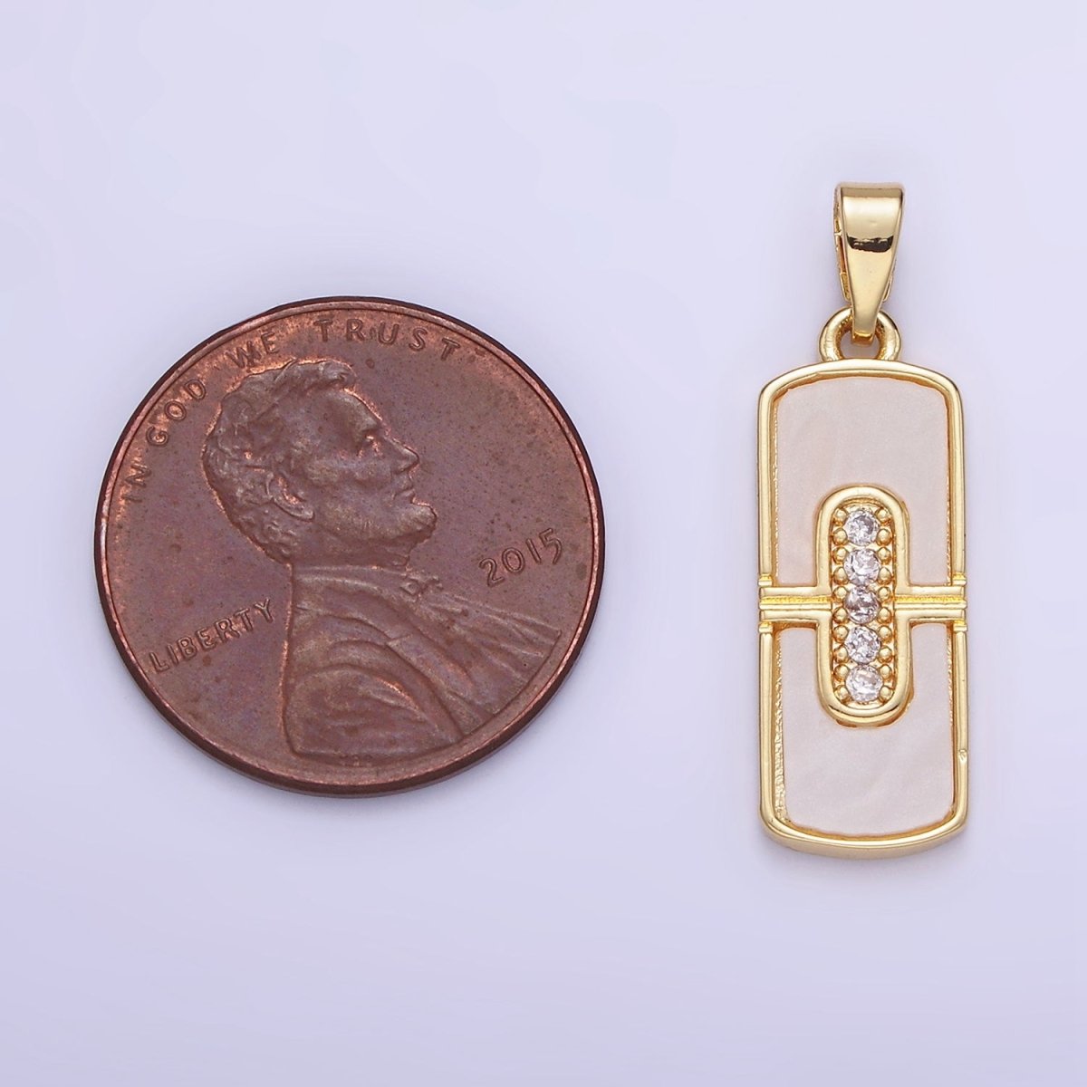 14K Gold Filled Micro Paved CZ Shell Pearl Tag Pendant in Gold & Silver | AA1165 - DLUXCA