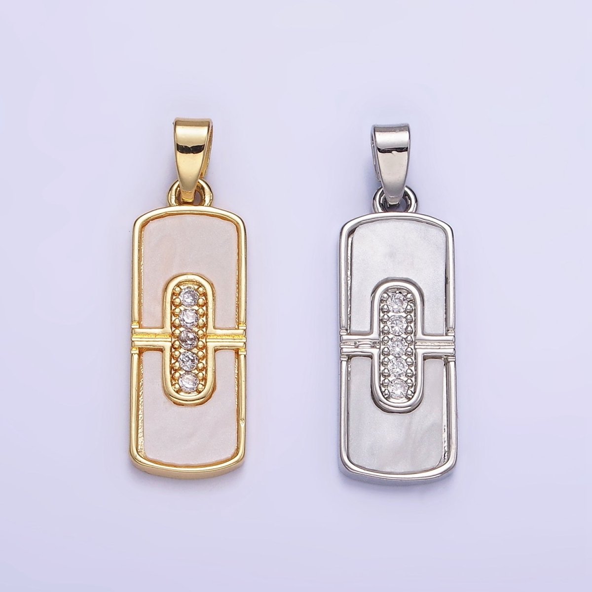 14K Gold Filled Micro Paved CZ Shell Pearl Tag Pendant in Gold & Silver | AA1165 - DLUXCA