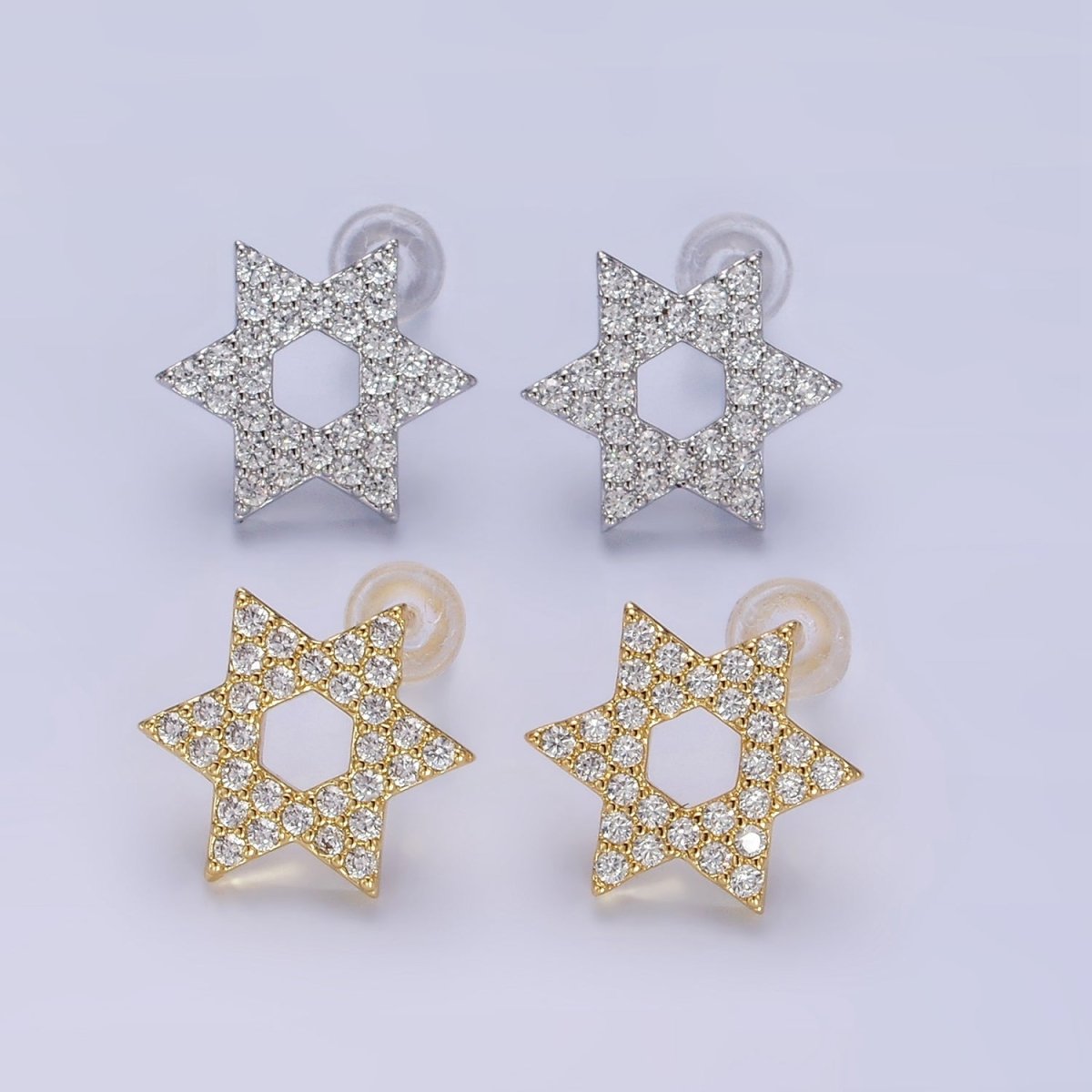14K Gold Filled Micro Paved CZ Star of David Stud Earrings in Gold & Silver | AB1273 AB1274 - DLUXCA