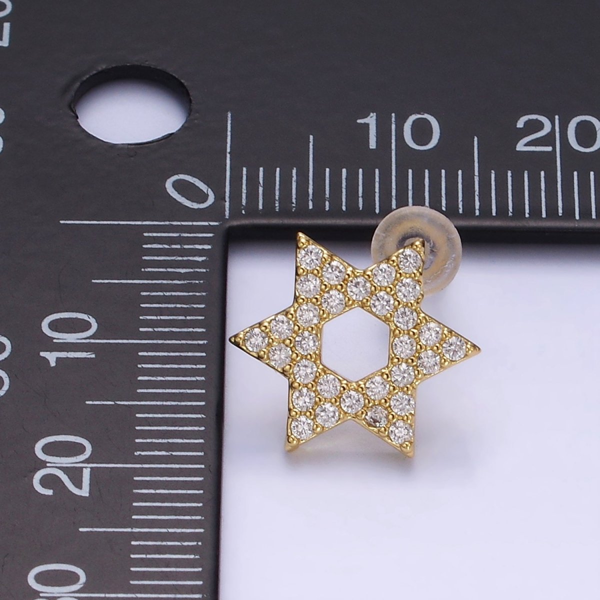 14K Gold Filled Micro Paved CZ Star of David Stud Earrings in Gold & Silver | AB1273 AB1274 - DLUXCA