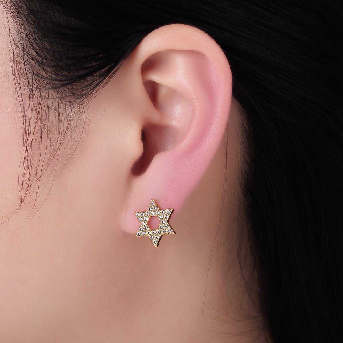 14K Gold Filled Micro Paved CZ Star of David Stud Earrings in Gold & Silver | AB1273 AB1274 - DLUXCA
