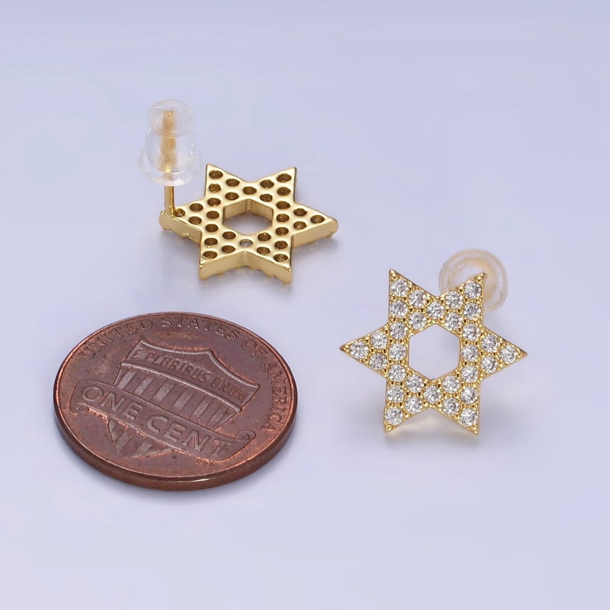 14K Gold Filled Micro Paved CZ Star of David Stud Earrings in Gold & Silver | AB1273 AB1274 - DLUXCA