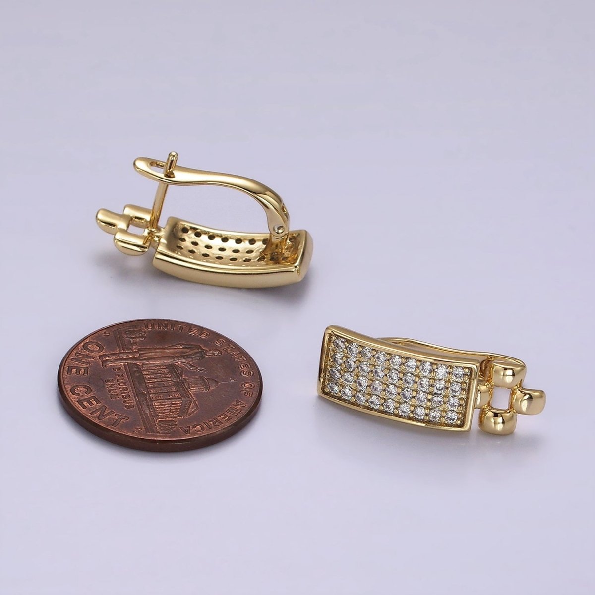 14K Gold Filled Micro Paved CZ Tag Panther Link English Lock Hoop Earrings | AE408 - DLUXCA