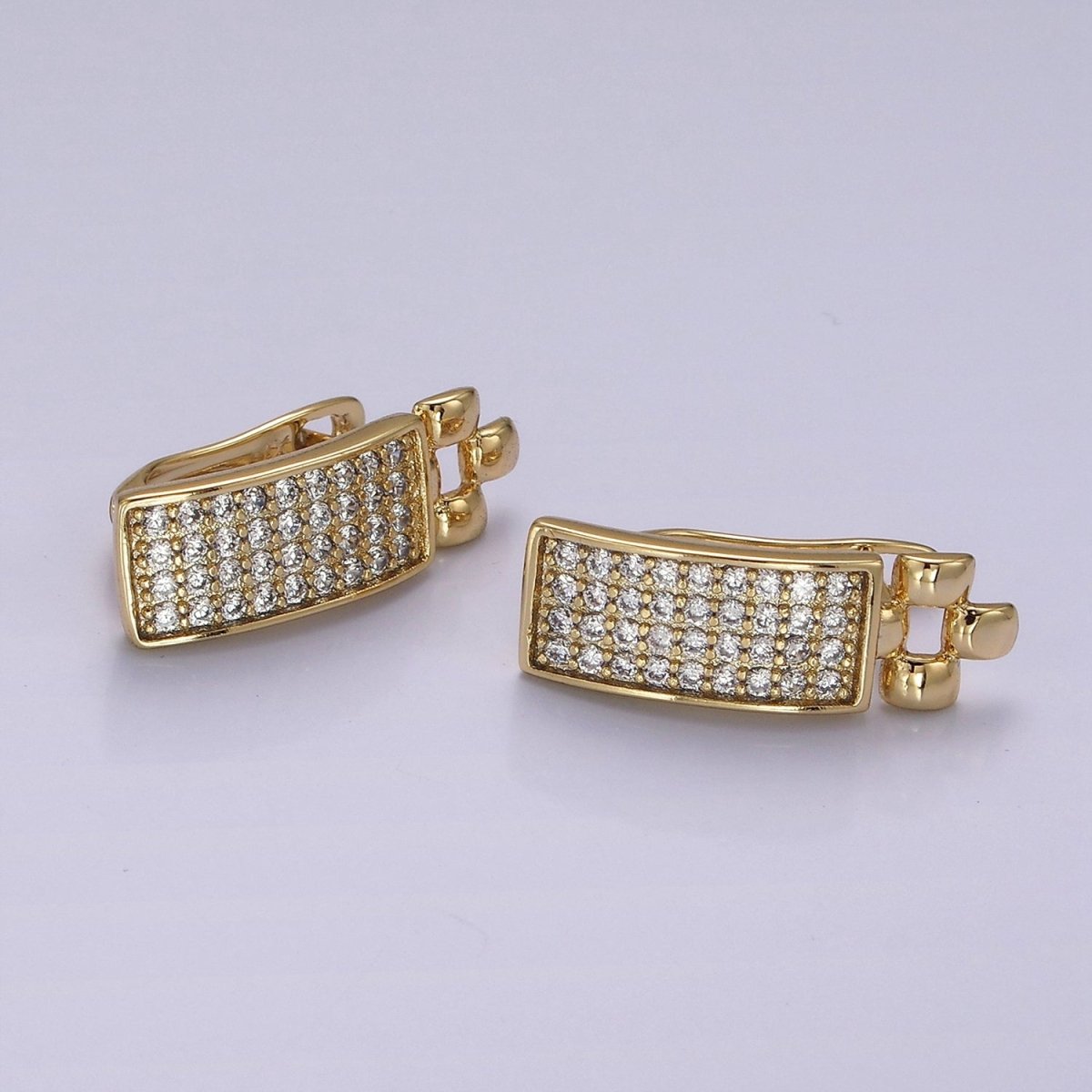 14K Gold Filled Micro Paved CZ Tag Panther Link English Lock Hoop Earrings | AE408 - DLUXCA