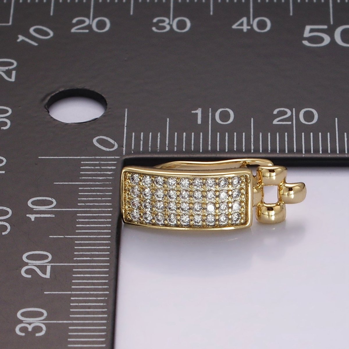 14K Gold Filled Micro Paved CZ Tag Panther Link English Lock Hoop Earrings | AE408 - DLUXCA