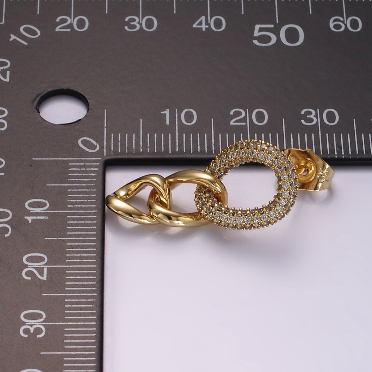 14K Gold Filled Micro Paved Oval Curb Link Drop Stud Earrings | AB1125 - DLUXCA