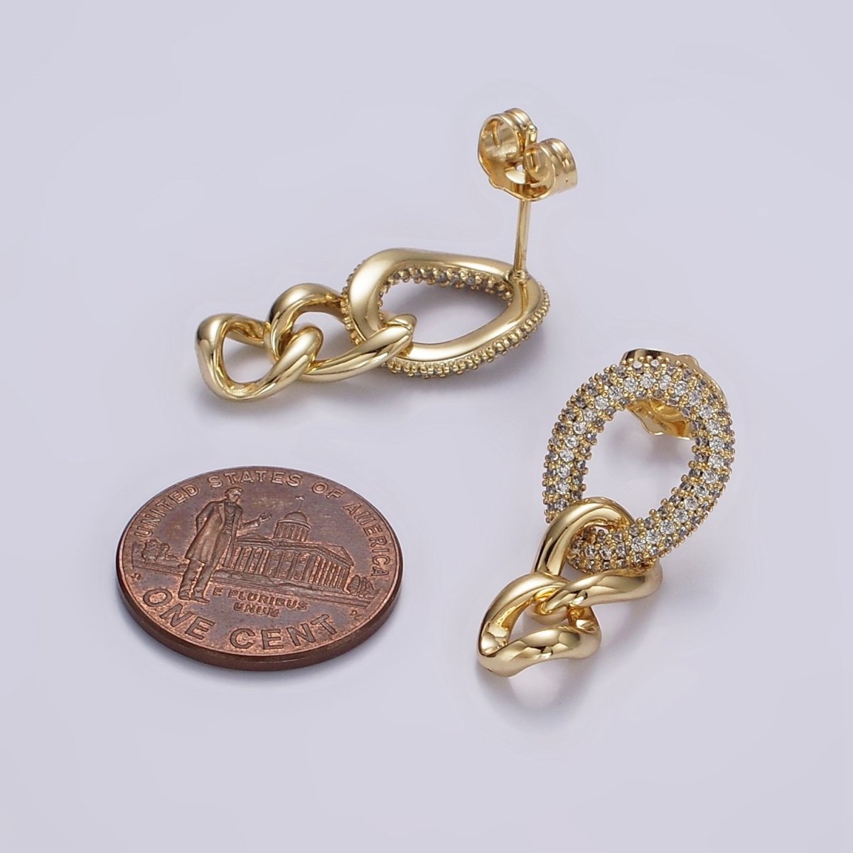 14K Gold Filled Micro Paved Oval Curb Link Drop Stud Earrings | AB1125 - DLUXCA