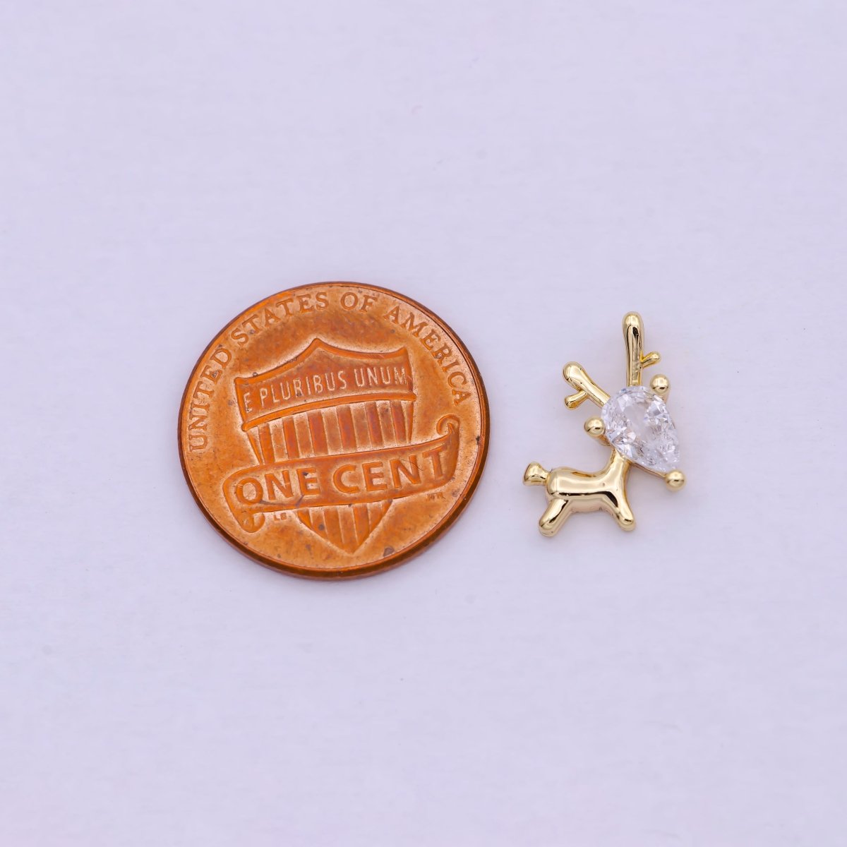 14K Gold Filled Mini Christmas Woondland Reindeer CZ N-283 - DLUXCA