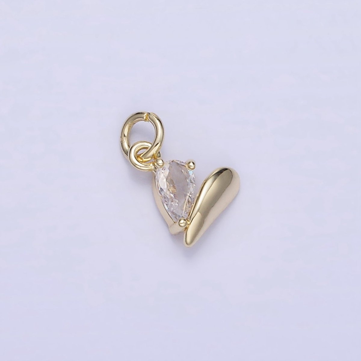 14K Gold Filled Mini Half CZ Heart Add-On Charm | W586 - DLUXCA