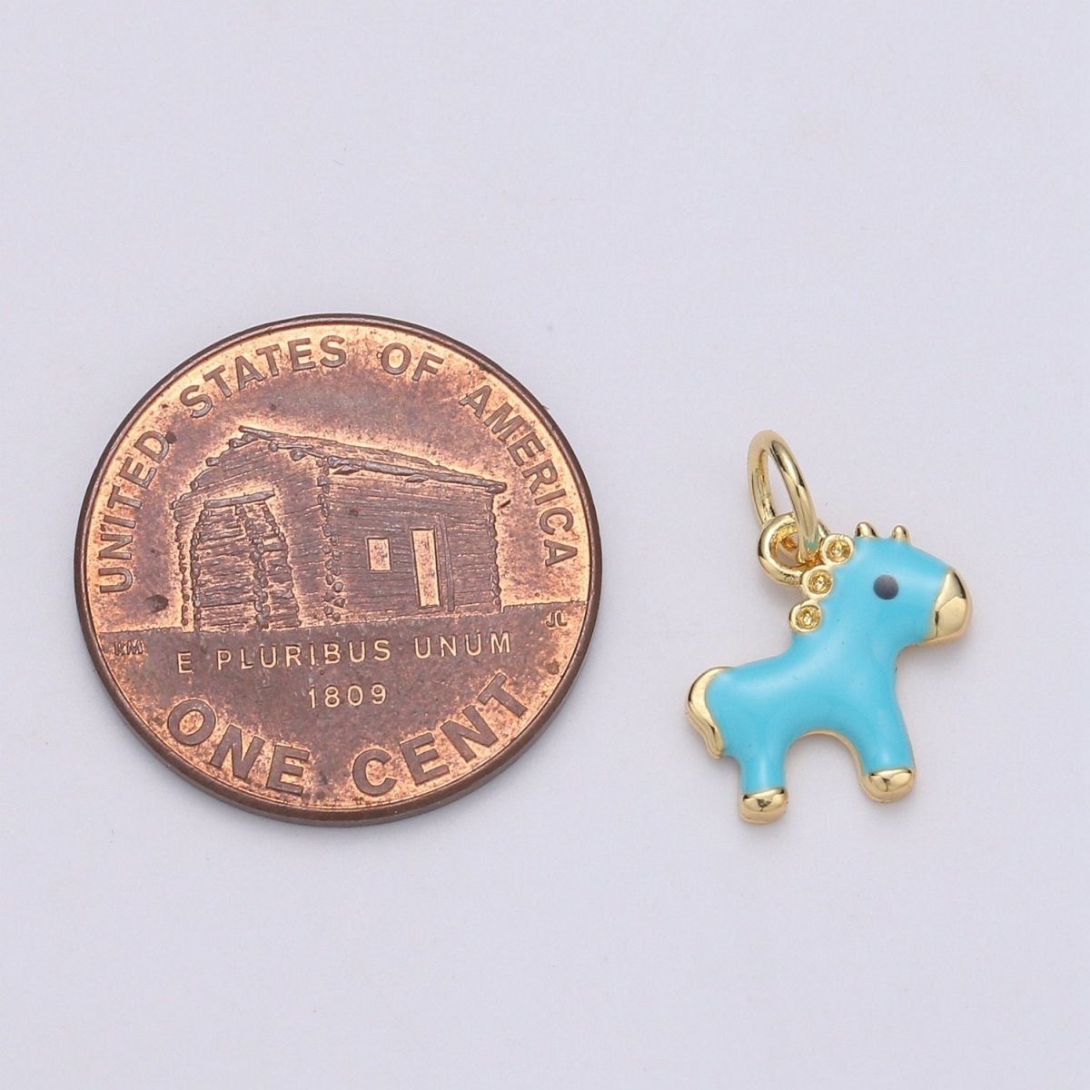 14K Gold Filled Mini Teal Horse Little Pony Blue Enamel Epoxy Charm | D-756 - DLUXCA