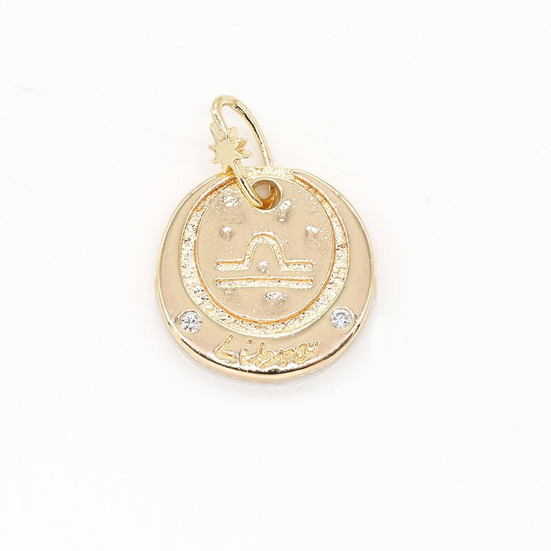 14K Gold Filled Mini Zodiac Horoscope Sign Constellation Medallion Pendant Charm Rustic Coin for Necklace Bracelet Earring Jewelry Making | A-716-A-727 - DLUXCA