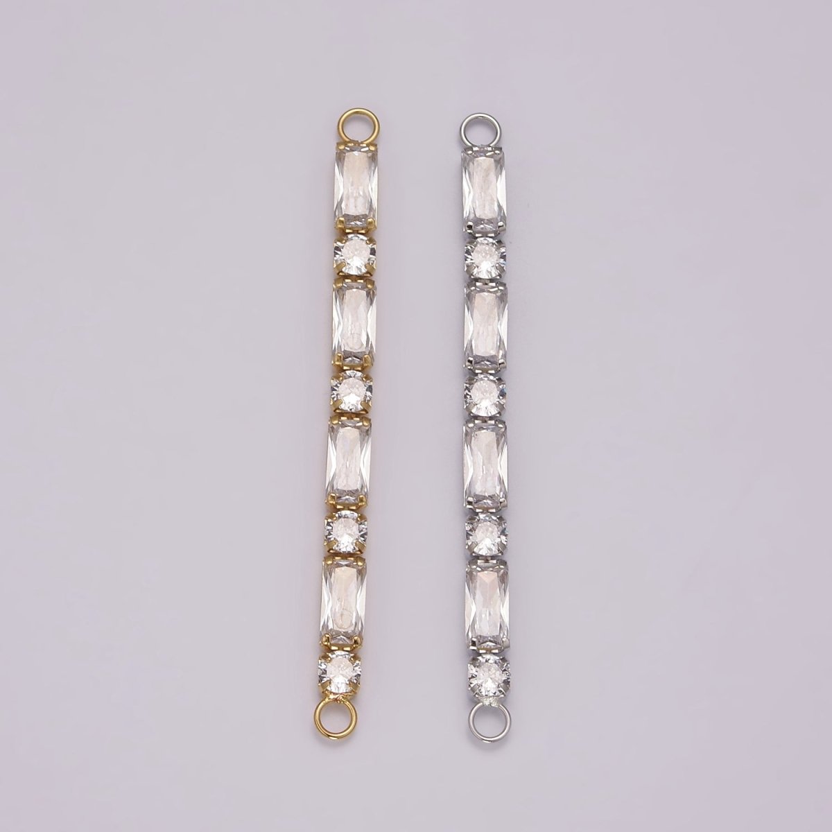 14K Gold Filled Minimalist Bendable Emerald cut Bar Connector Micro Pave CZ DIY Charm Necklace Bracelet Findings for Jewelry Making, 50.5x6.9mm N-081 N-082 - DLUXCA