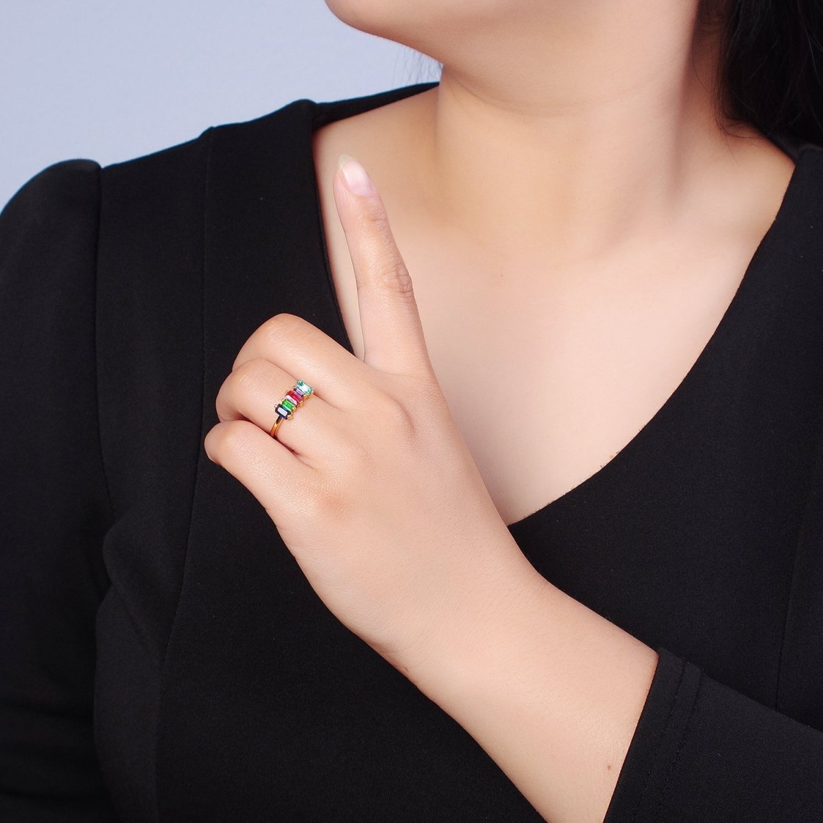 14K Gold Filled Minimalist Colorful Baguette Ring, Gold Minimalist Jewelry O-2123 - DLUXCA