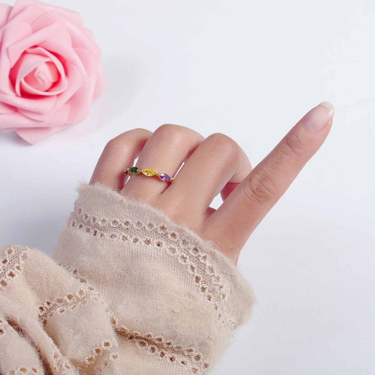 14K Gold Filled Minimalist Colorful Birthstone Ring, Gold Minimalist Jewelry O-2122 - DLUXCA